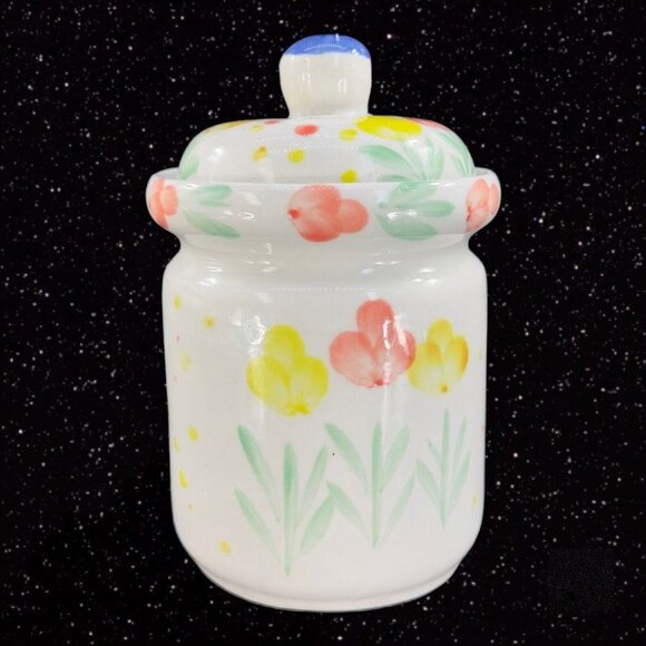 Padware Ceramic Canister Kitchen Storage Box With Painted Flowers W Lid Vintage - Picture 5 of 12